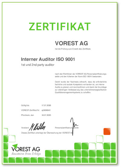 Nachhaltigkeitsmanagement Weiterbildung Zertifikat der VOREST AG Deutsch